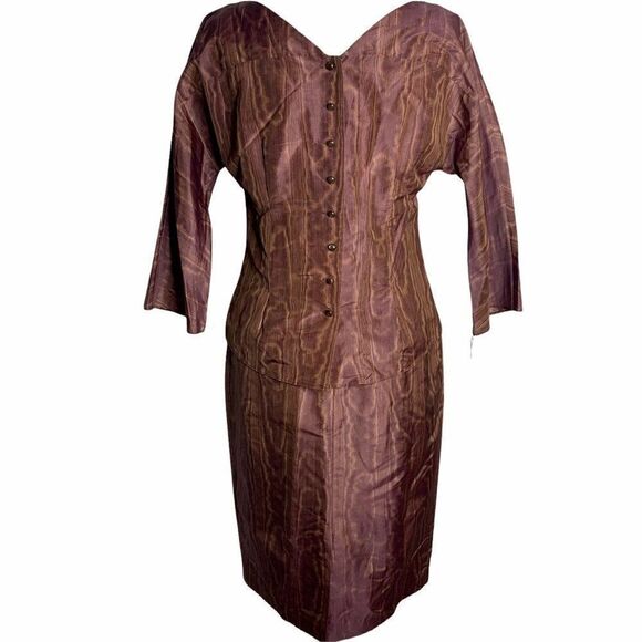 Bill Blass Moire Silk Taffeta Skirt Set S Rouge - Picture 9 of 10